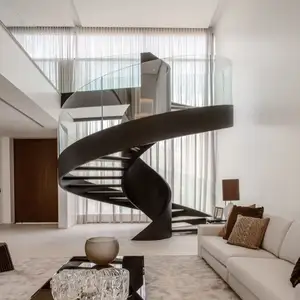 Escadas internas econômicas modernas de aço com escada curvada de vidro