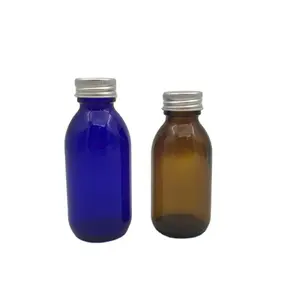 Hot Design 30ml 60ml 90ml 125ml 150ml 200ml Cobalt Blue Painted Pharmaceutical Glass Syrup Bottle with Aluminum Lid