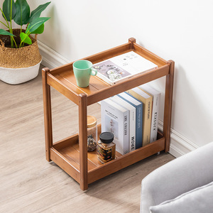 Table d'appoint en bois avec étagère de rangement pour salon, utilisation en coin de canapé, petite table basse mobile marron - Product Image 1