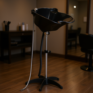 Bac à shampoing portable noir réglable en hauteur avec support en acier inoxydable pour salon de coiffure, spa et usage domestique - Product Image 2