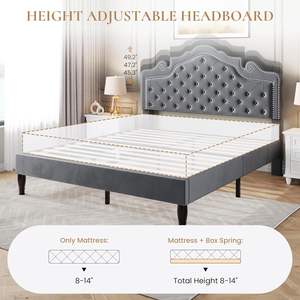 Base de Cama con Cabecera Ajustable/Revestimiento de Terciopelo/Tufted con Botones de Diamante y Tachuelas Metálicas - Product Image 5