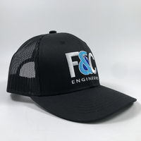 Topi bisbol jala hitam 6 Panel musim panas penjualan terlaris OEM topi Trucker 112 richardson sesuai pesanan dengan Snapback bordir yang dapat diatur