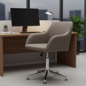 Sedia da Ufficio in Poliestere Color Tortora, Girevole e Regolabile, Base Cromata, Braccioli Fissi, Schienale Solido, Design Contemporaneo per Uso Ufficio - Product Image 2