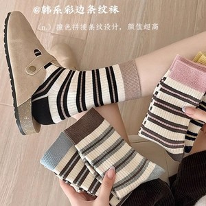Women's Slouch Socks Mid-Calf Striped Color-Blocked Breathable Sweat-Absorbing Regular Casual Style - Product Image 1