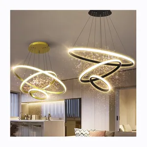 New Custom Lighting Modern Chandelier Bedroom Hotel Project Round Iron Led Circle Ring Pendant Light Lamp