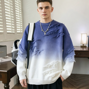 Maglione <span class=keywords><strong>Uomo</strong></span> Sfumato Effetto Vissuto - Maglia Oversize Streetwear con Dettagli Strappati, Top Invernale Morbido e Caldo per un Look Casual e Cool - Product Image 4