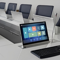 Système de conférence pour salle de réunion professionnelle avec moniteur LCD escamotable et microphone intégré