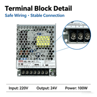 Alimentation à découpage LRS-100-24 100W en boîtier métallique, sortie CC 24V avec ventilateur intégré pour modules de contrôle industriel