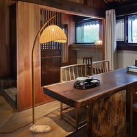 Rétro Bohème Suspendu Arc Grande Lampe Antique Rotin Vertical Chambre À Coucher Ferme Salon Bambou Lampadaire