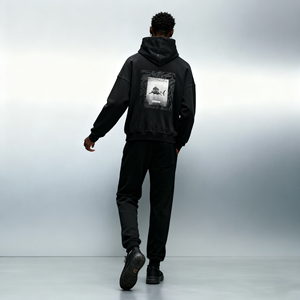 هودي رجالي فضفاض ثقيل الوزن 450 جرام/متر مربع مع طباعة جرافيك للقرش بتأثير الغسيل الحجري، هودي رجالي بشعار مخصص للبيع بالجملة - Product Image 3