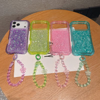 Coque antichoc 3-en-1 en TPU+PC avec paillettes et perles tendance, dragonne, pour iPhone Air 11 12 13 14 15 16 17 Pro Max