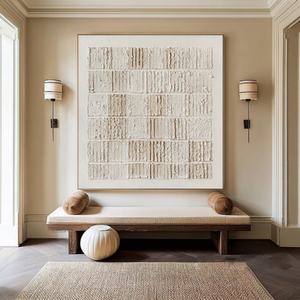 Arte Mural 3D Texturizado, Pintura al Óleo Wabi-Sabi Pintada a Mano por un Artesano, Arte Mural en Lienzo para Decoración Serena de Hoteles y Hogares Minimalistas - Product Image 1