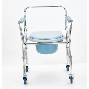 <b>Commode</b> Chair With Wheels Height Adjustable Toilet Seat For Elderly Portable <b>Folding</b> Chair With Armrests Anti Slip Silver - Product Image 2