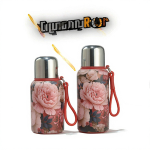 Bouteille d'eau isotherme classique en acier inoxydable 316 avec motif de fleurs de rose et de pivoine, cadeau portable pour femmes - Product Image 3