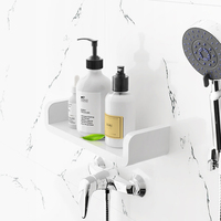 Étagères adhésives multifonctionnelles simples à un seul niveau en plastique PS blanc pour cuisine, salle de bain, salon, sans perçage