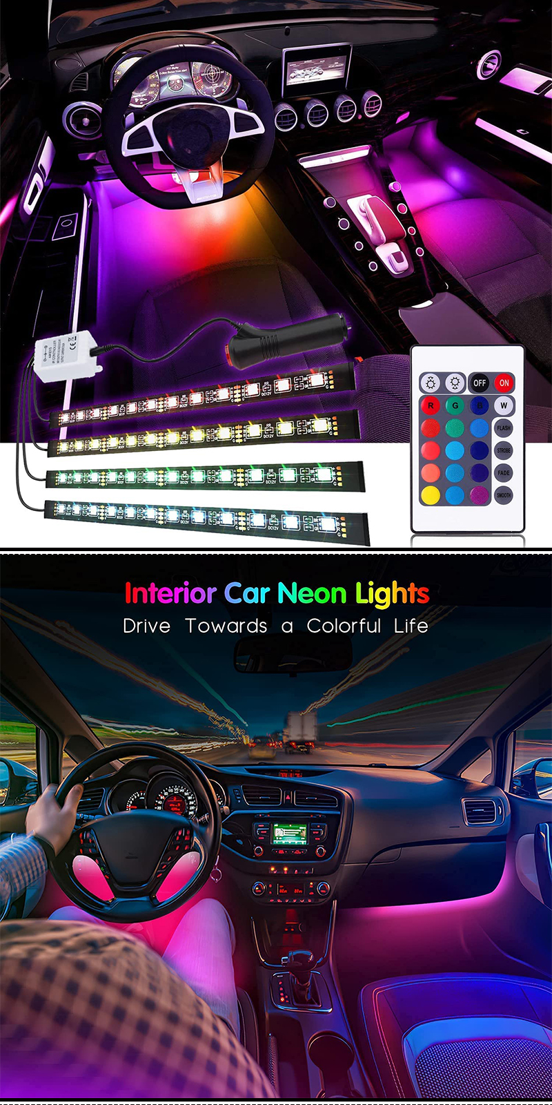 DC 12V 4 pcs 36 LED Car LED Strip Multicolor Car Interior Atmosphere LED Lights