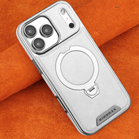 Étui de téléphone en cuir haut de gamme pour iPhone 17 avec support magnétique rotatif pour Apple 16, coque rigide en cuir électroplaqué avec support intégré