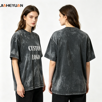 T-shirt décontracté streetwear en coton épais, effet vieilli, lavage vintage, brossé et poncé, coupe oversize à épaules tombantes