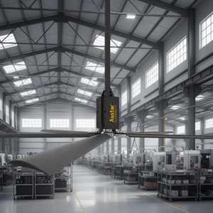 Ventilateur de plafond industriel moderne HVLS, grandes pales en alliage d'aluminium, design ciel ouvert rotatif, système de refroidissement haute performance, Android - Product Image 6