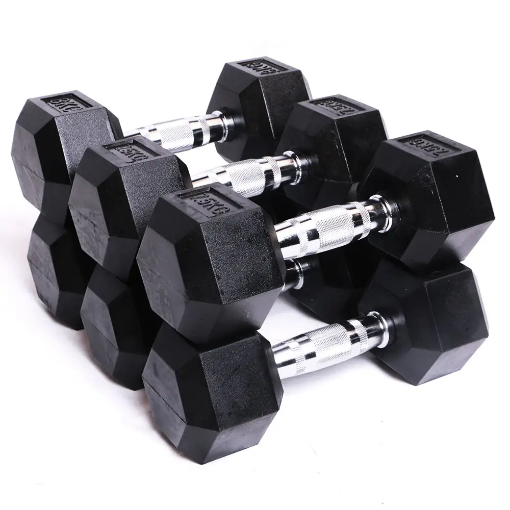 Equipo de entrenamiento de fuerza de gimnasio familiar Peso ajustable Mancuernas hexagonales negras fijas