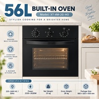 Oven Listrik Built-in 56L Tombol Mekanik 220-240V 4 Mode Pemanasan Konveksi Panggangan Kaca Hitam Ukuran Keluarga OEM