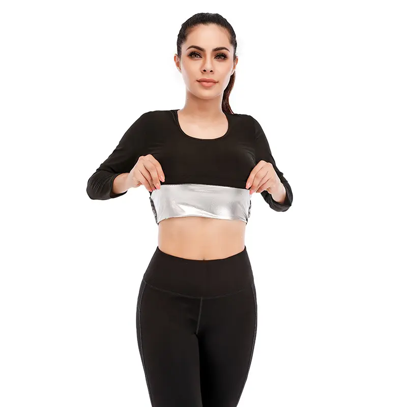 Korset badan olahraga wanita, korset pinggang meledak keringat lengan panjang shapewear perut