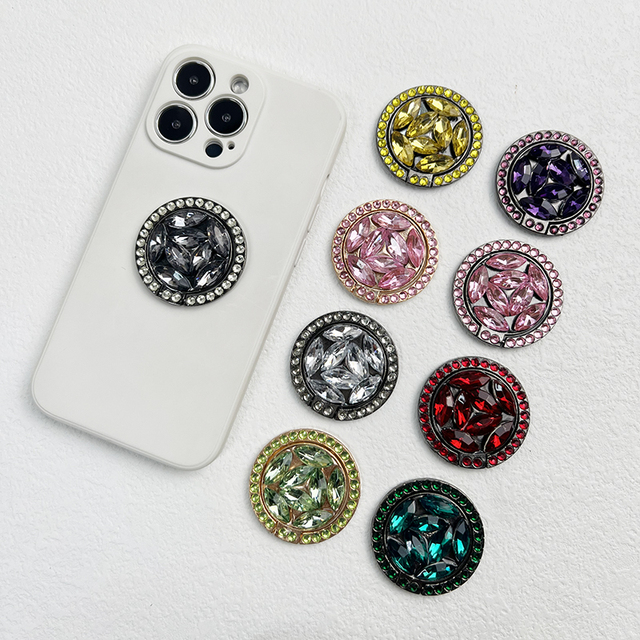 Tide Brand New Ring Mobile Phone Bracket Metal Round Electroplating Rhinestone Mobile Phone Bracket Diamond Mobile Phone Holder