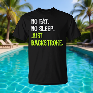 No Eat Sleep Just Backstroke Swimming T-Shirt noir pour hommes, grande taille, coupe régulière, en coton, séchage rapide, toutes saisons, vêtements de piscine décontractés - Product Image 3
