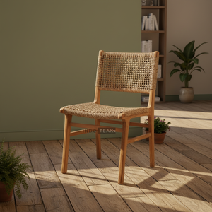 Enora Lightweight <b>Dining</b> <b>Chair</b> with Solid Teak Woven <b>Rattan</b> for Comfortable Support Modern Design Indoor/Outdoor & Park Use - Product Image 5