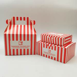 Boîtes à emporter <span class=keywords><strong>de</strong></span> <span class=keywords><strong>poulet</strong></span> frit à rayures rouges et blanches rétro avec poignée Récipient alimentaire en papier pour collations chaudes et restauration rapide - Product Image 4