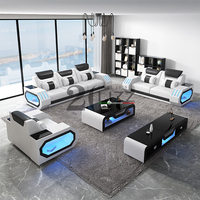 Canapé modulaire moderne en cuir véritable pleine fleur avec télécommande LED pour villa