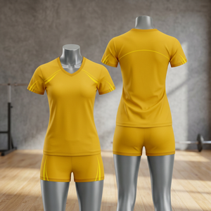 Conjunto de Camiseta de Fútbol Amarilla con Cuello en V para Mujer, Manga Corta, Ajustada, Transpirable, de Secado Rápido, para Todas las Temporadas - Product Image 2