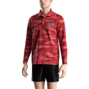 เสื้อโปโลตกปลาลายพรางสีแดง แขนยาว พิมพ์ลายตลก สำหรับผู้ชาย น้ำหนักเบา แห้งเร็ว มีปก - Product Image 5