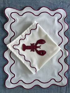 Anneaux de serviette personnalisés en forme de homard, bord brodé, tissu en lin et coton, écologiques, style européen, pour mariage et fête, logo personnalisé - Product Image 3