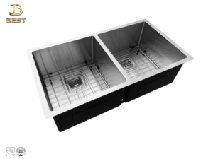33*19 Évier de cuisine à double cuvette en acier inoxydable 304 de haute qualité fabriqué à la main en Chine Installation sous plan en surface brossée 5 ans - Product Image 4