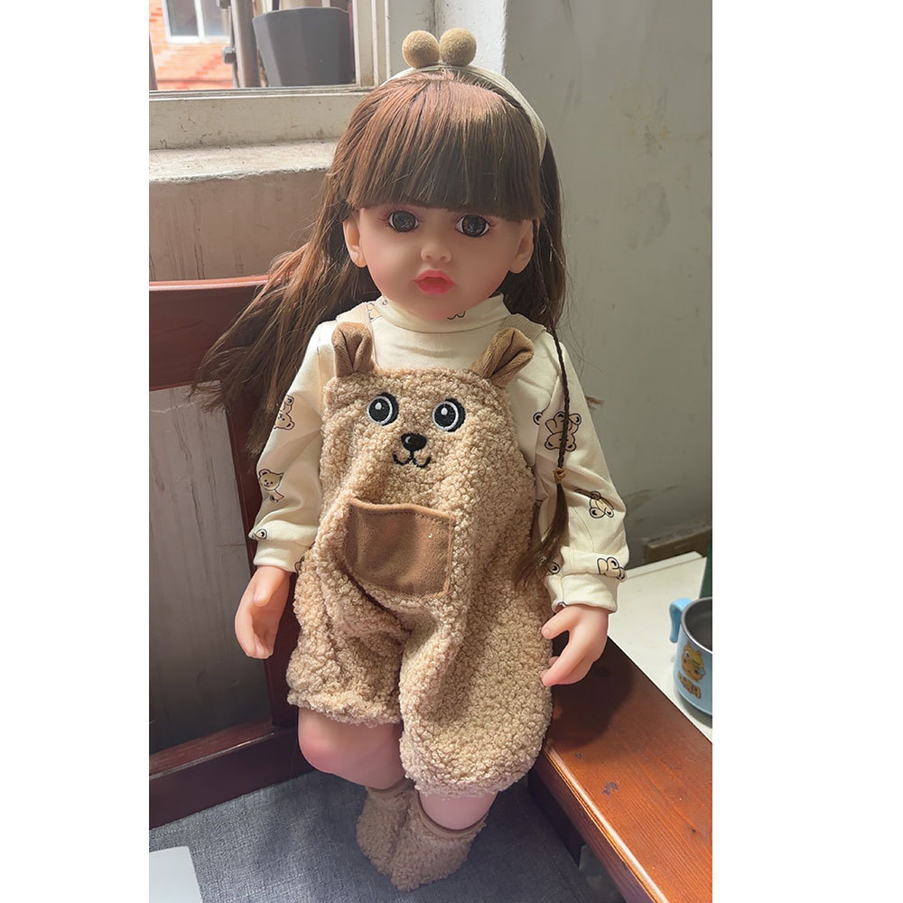 55cm Left and Right Reborn Plastic Doll with Long Hair and Full Vinyl Body Big Eyes Pretend Play Girl