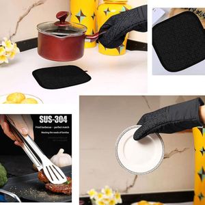 Promotion Custom Logo Durable Extra Long Cotton <b>Oven</b> <b>Gloves</b> with Silicone Grip Heat Resistant in Black <b>Red</b> Grey - Product Image 3