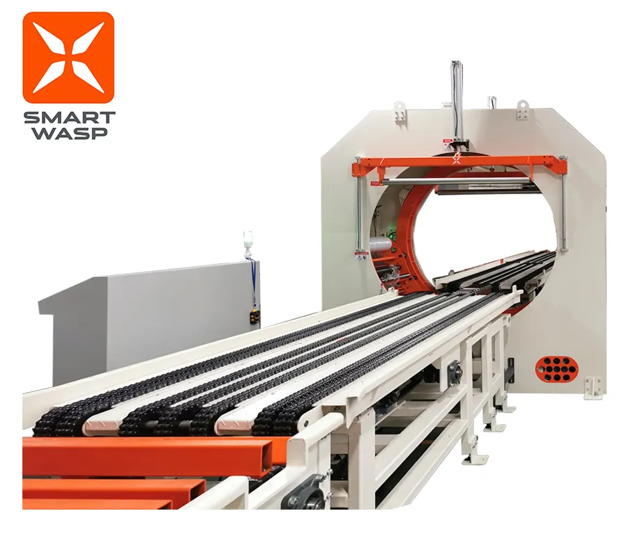 Hoge Snelheid Horizontale Stretch Wrapping Machine Stretch Wrapper Met Dubbele Film Vervoer Voor Grote Lange Product