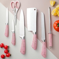 Luxe kukhonnyye nozhi manche à revêtement rose en acier inoxydable ensemble de couteaux de cuisine de chef couteaux de cuisine