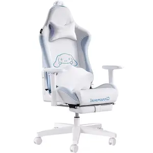 Милый игровой стул в стиле UK Racing из искусственной кожи Cinnamoroll, белый игровой стул с утолщенной подушкой толщиной 11 см, выдерживает до 330 фунтов