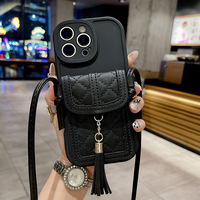 Dompet Kartu dengan Tali Selempang, Casing Ponsel Mewah Bergaya TPU untuk iPhone 17 15 Pro Max 14 13,  Aksen Rumbai Modis