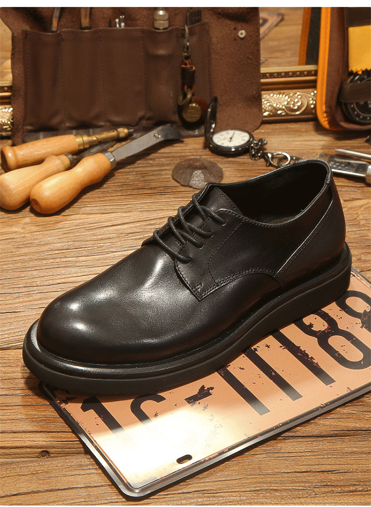 High-End Men's Casual Derby Shoes Breathable Soft Cowhide with