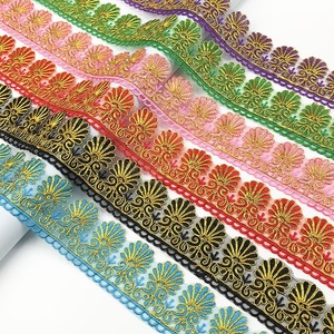 Commercio all'ingrosso <span class=keywords><strong>in</strong></span> poliestere ricamo oro filo smerlato pizzo rifinitura 6.5cm per matrimonio nuziale <span class=keywords><strong>Organza</strong></span> tessuto bordino abito - Product Image 3