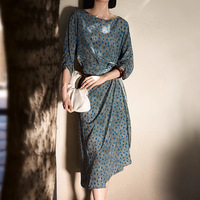 Robe Vintage à Col Mandarin et Taille Empire, en Soie de Mûrier 100% Double Mousseline, Style Cache-Cœur, Coupe Trapèze, à Pois, qui Sublimate les Courbes