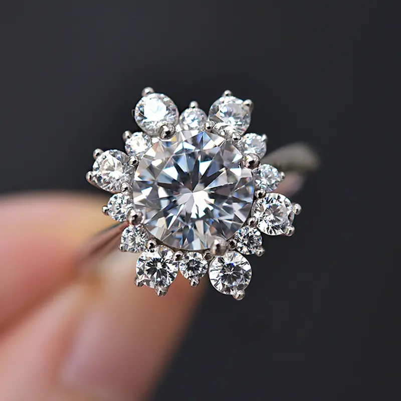 925 Sterling Silver Flower Rings 18K White Gold Plating Excellent Cut Cubic Zirconia CZ Stone Diamond Snowflake Rings