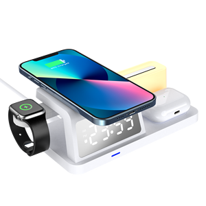 แท่นชาร์จไร้สายแบบ<span class=keywords><strong>4</strong></span> in 1แท่นชาร์จนาฬิกาปลุกพร้อมแท่นชาร์จแบบไร้สายสำหรับ <span class=keywords><strong>iPhone</strong></span> 17 <span class=keywords><strong>Samsung</strong></span> <span class=keywords><strong>Galaxy</strong></span> - Product Image 2
