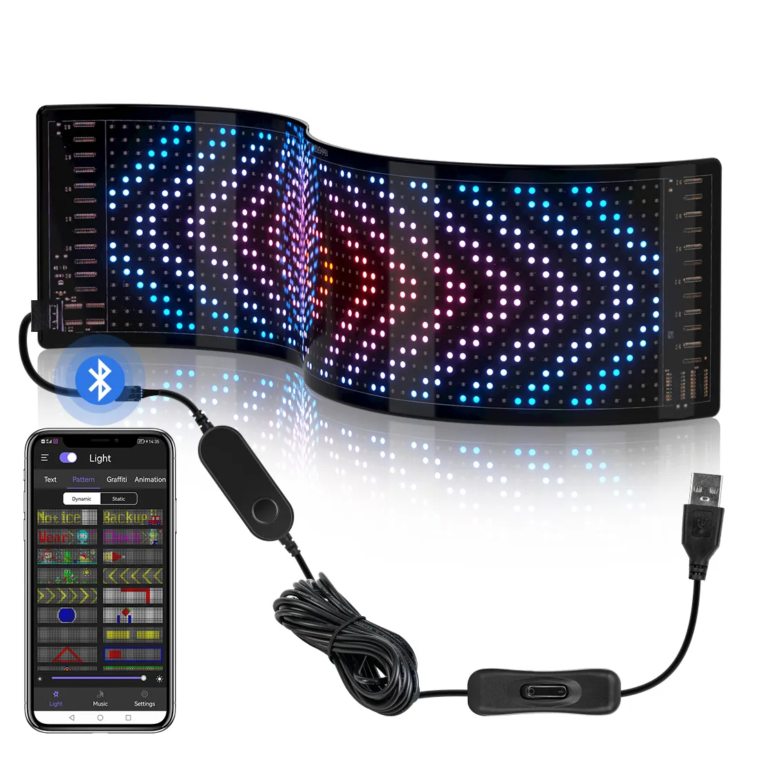 LED 매트릭스 픽셀 패널 스마트 APP USB 5V 유연한 주소 지정 RGB 패턴 낙서 스크롤 텍스트 애니메이션 디스플레이 자동차 상점