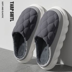 Pantuflas de algodón para hombre, de invierno, para el hogar, de color sólido, básicas, antideslizantes, de felpa suave, impermeables, para el interior. - Product Image 3
