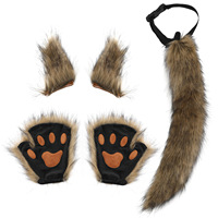 Yihaoyi – Ensemble renard 4 pièces à bas prix pour adultes : bandeaux en fausse fourrure, masques de cosplay d'Halloween, gants à pattes moelleuses et queue de therian