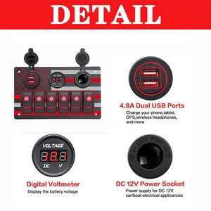Interruptor basculante marino impermeable de 6 posiciones con cargador USB dual de 5V/4.8A, voltímetro digital y toma de corriente de 20A AOS3115-Flag 6 - Product Image 6